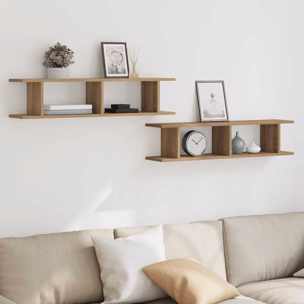 Set di 2 mensole da parete vidaXL in stile moderno, colore marrone, in MDF, L 90 cm x P 20 cm x H 18 cm