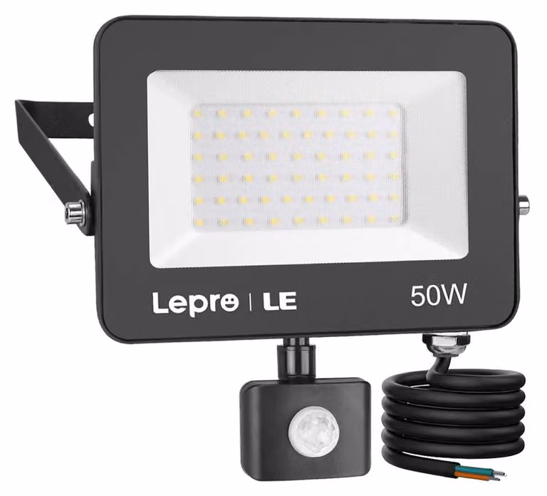 Faretto LED Lepro da 50W per esterni, con sensore di movimento, 4200 lumen, 5000K, grado di protezione IP65