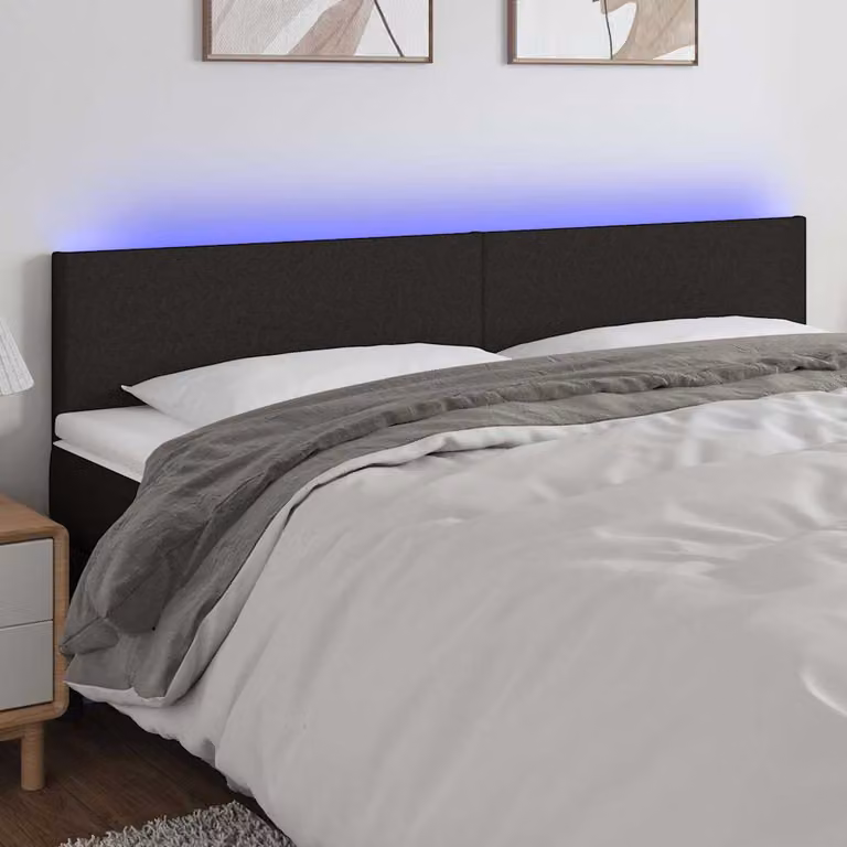 Testiera per letto vidaXL in tessuto nero con illuminazione LED e porta di ricarica USB, L 160 cm, H 78-88 cm, P 5 cm