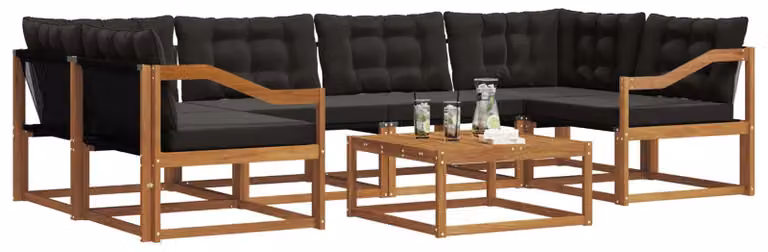vidaXL Set da salotto da esterno, 7 pezzi, colore naturale e nero