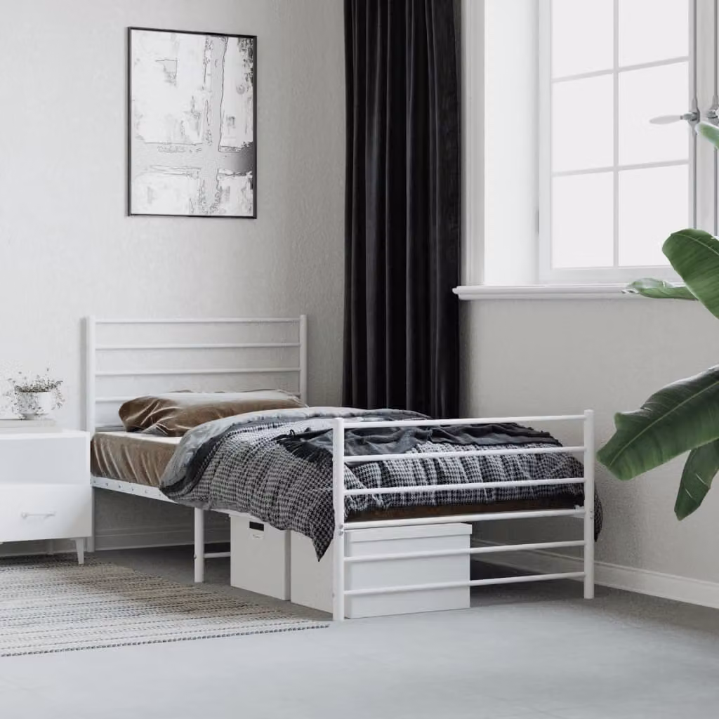 The Living Store Struttura letto con testiera e pediera in metallo bianco 90x190 cm