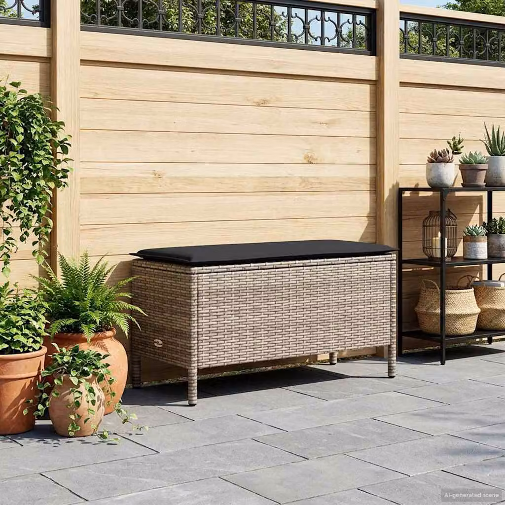 Poggiapiedi da giardino vidaXL in rattan polirattan grigio e nero con cuscini inclusi L/P/H: 80 x 38 x 45 cm