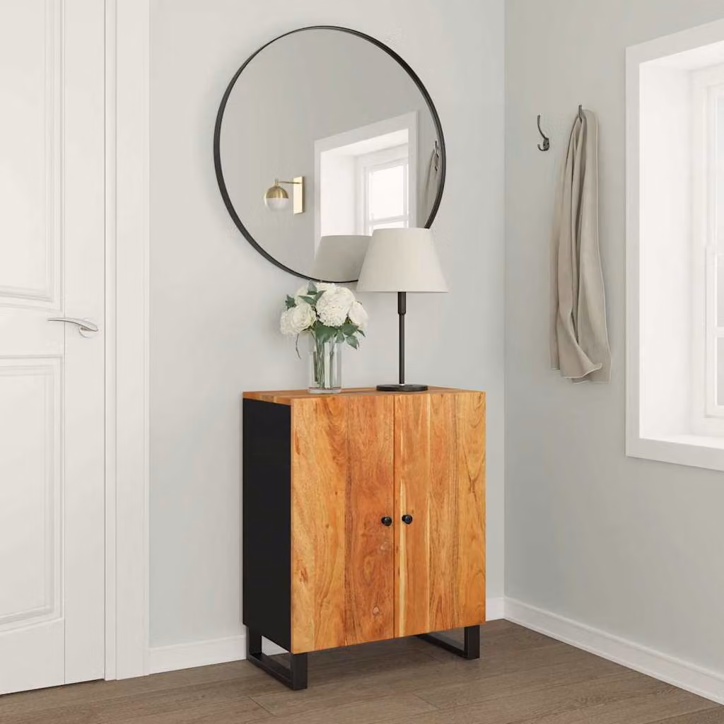 Credenza in legno di acacia e metallo stile industrial vidaXL, marrone e nero, L 60 cm x P 33 cm x H 75 cm