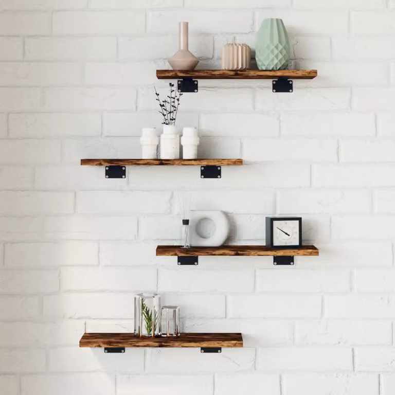 Set di 4 mensole da parete vidaXL in legno multistrato color rovere fumo, L 40 cm x P 10 cm x H 1,5 cm