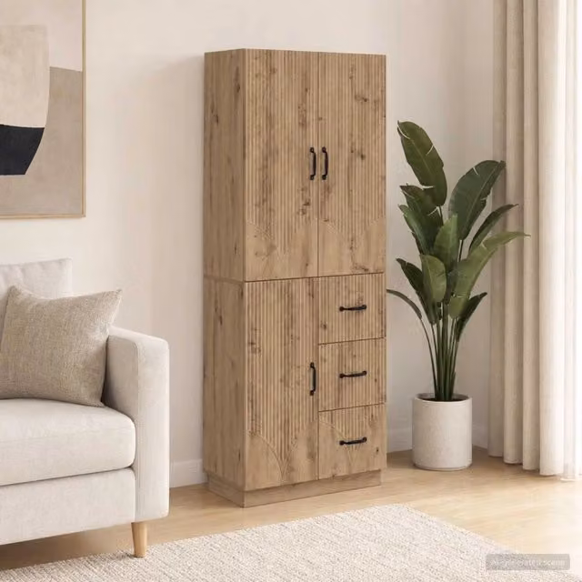 Set di 2 armadi moderni vidaXL in legno MDF color rovere marrone con ante a battente e cassetti