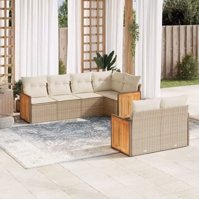 Set Divani da Giardino 7 pz con Cuscini Beige in Polyrattan 3260224