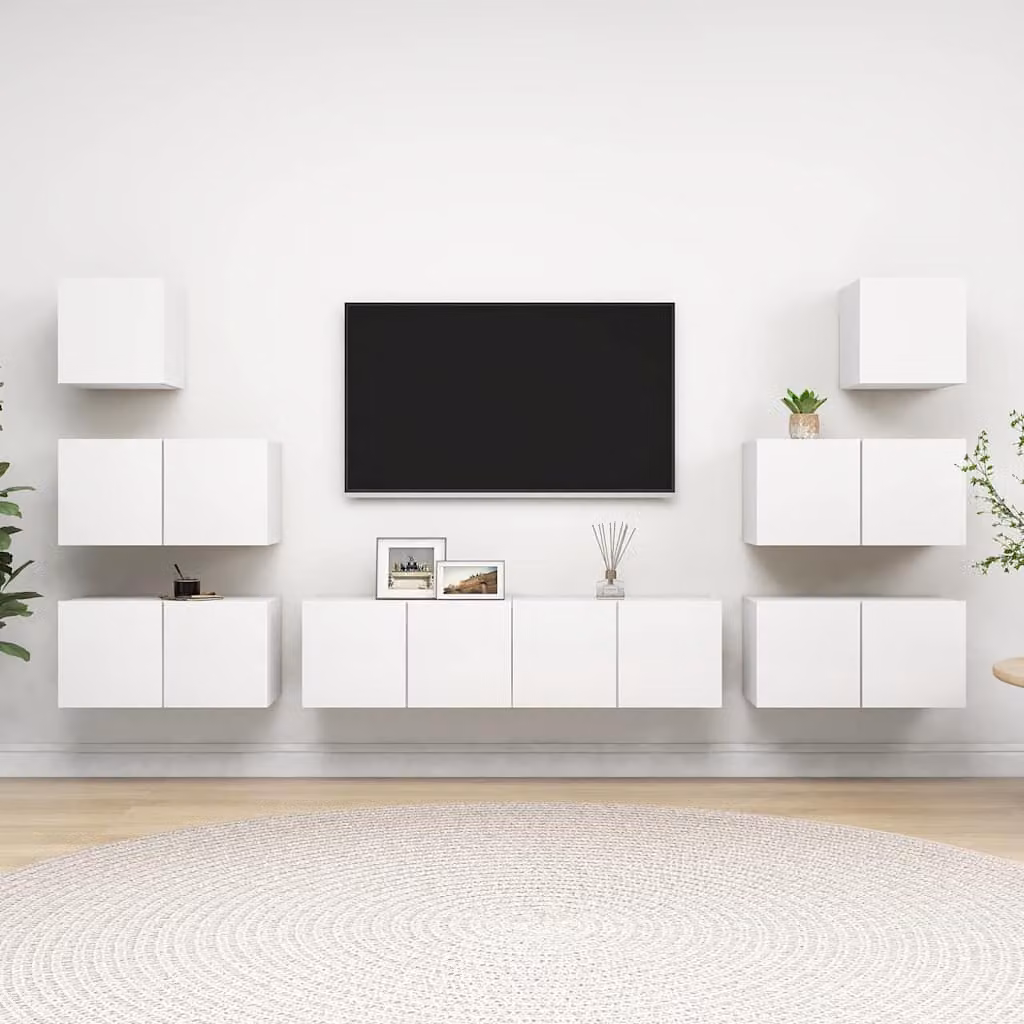 Set Mobili Porta TV Moderno vidaXL in 8 Pezzi Bianco in Legno e MDF