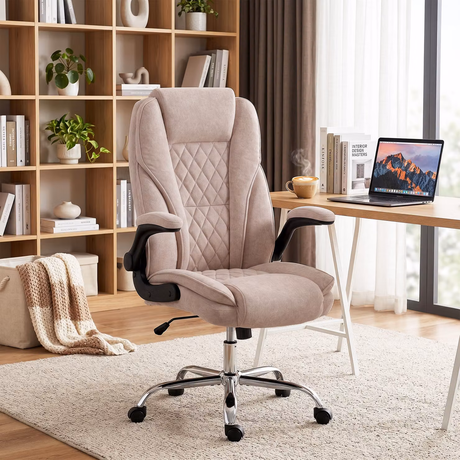 Poltrona da Ufficio Ergonomica HOMCOM in Velluto Rosa con Braccioli Ribaltabili e Altezza Regolabile, L/P/H: 70 x 70 x 114-122 cm – 2