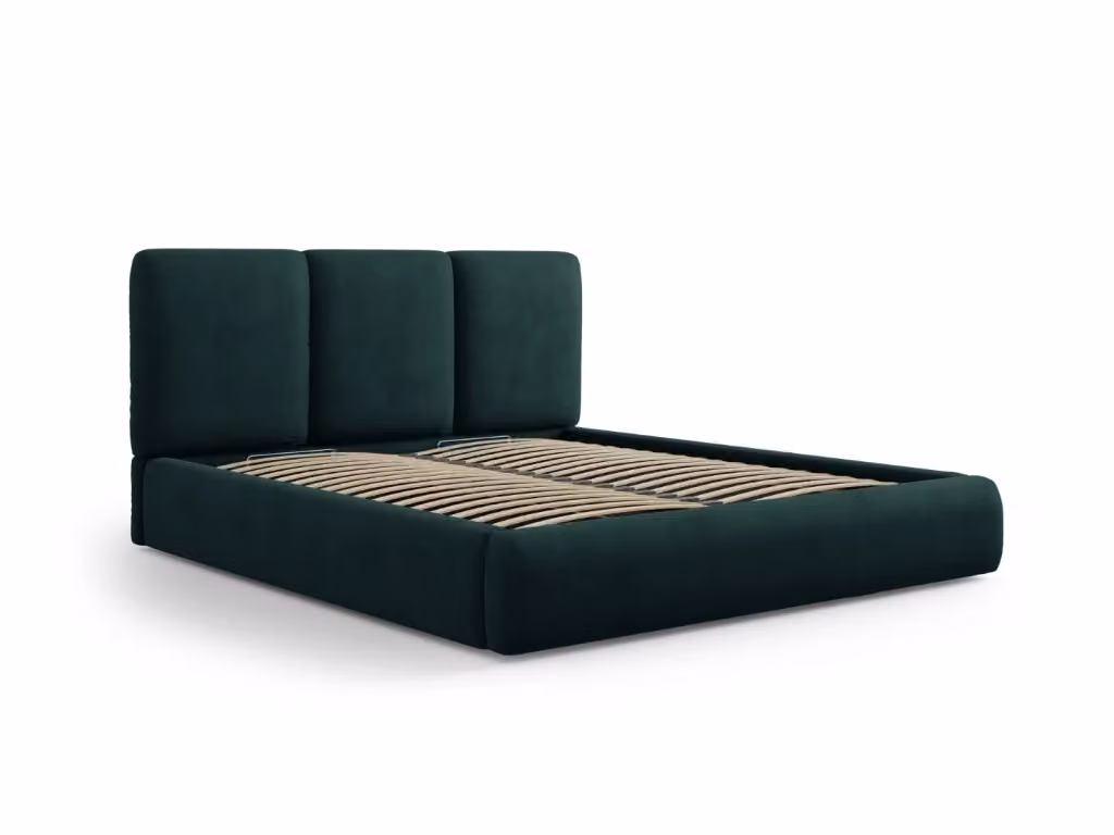 Letto con cassettone e testiera Nicolas di Cosmopolitan Design in ciniglia verde bottiglia L/P: 140 x 200 cm – 2