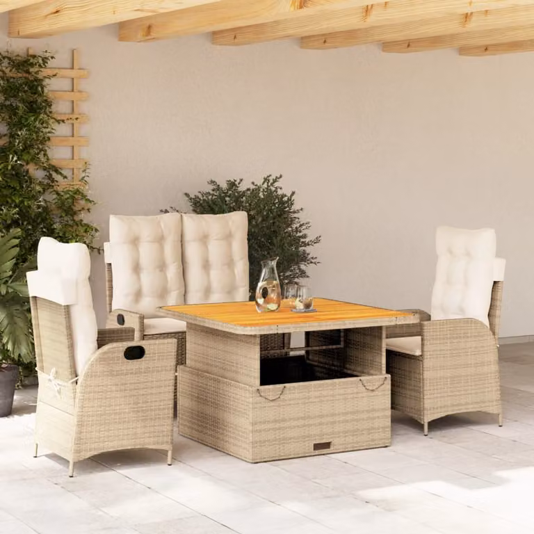 Maison Exclusive - Set da Pranzo da Giardino 4 pz con Cuscini Beige in Polyrattan