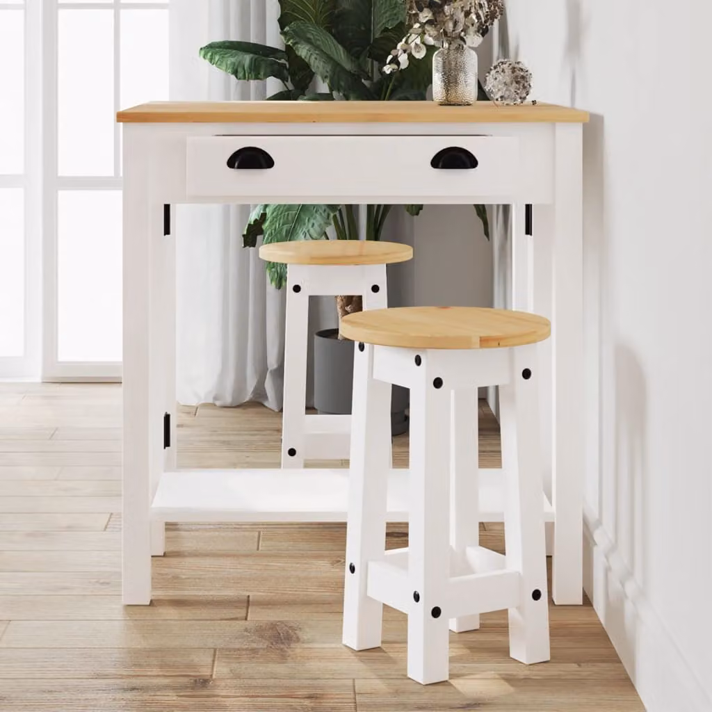 Set di 2 sgabelli da bar vidaXL in legno massello di pino bianco per cucina e soggiorno