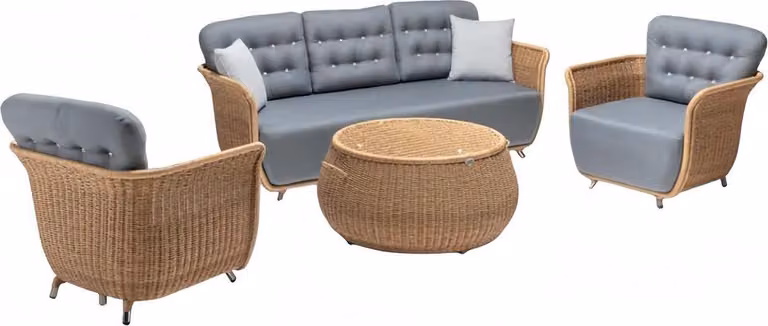 Gartenmöbel Robuste Garten Rattan Garnitur Couchtisch 2x Sessel Sofa 3-Sitzer