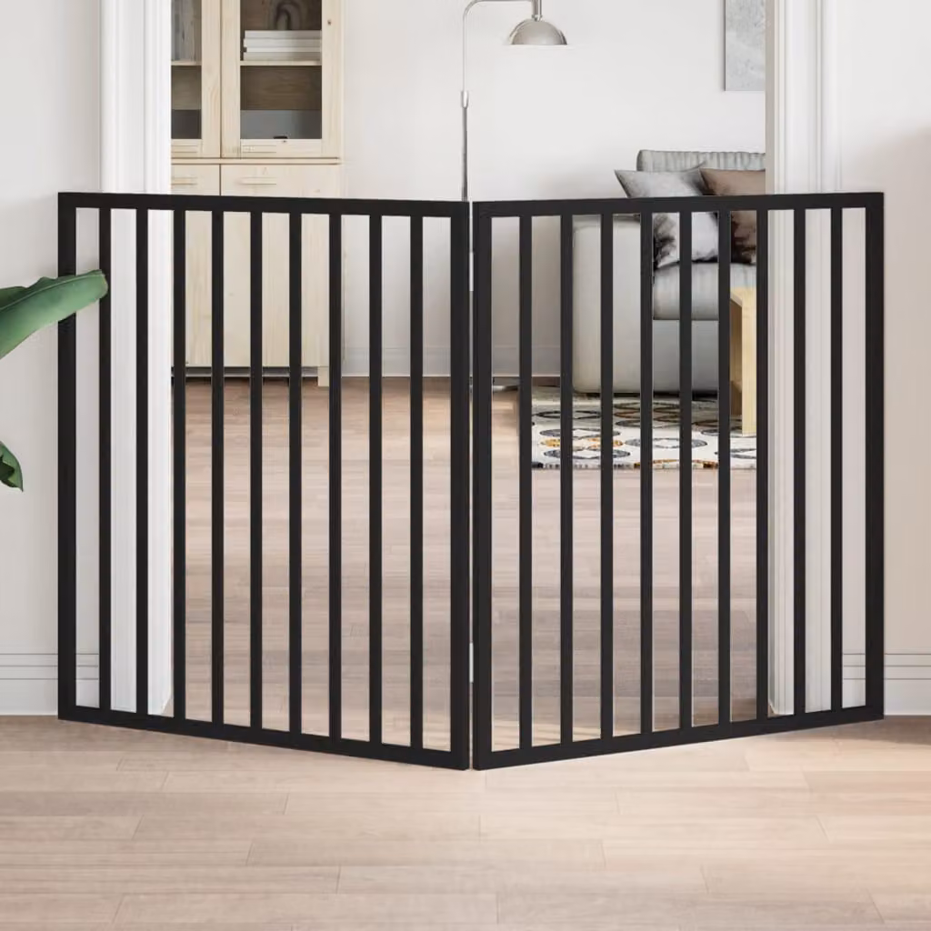 vidaXL Cancelletto per cani pieghevole in legno di pioppo con 2 pannelli, nero, L: 160 cm