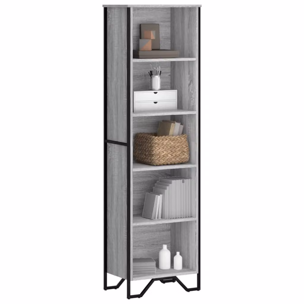 Libreria moderna vidaXL in legno e metallo, Grigio, L 50 cm x P 31 cm x H 169 cm