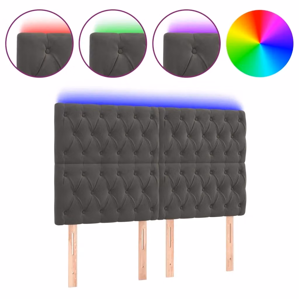 Testiera con LED Design Mania in Velluto Grigio con Porta USB L/P/H: 144 x 7 x 118/128 cm – 2