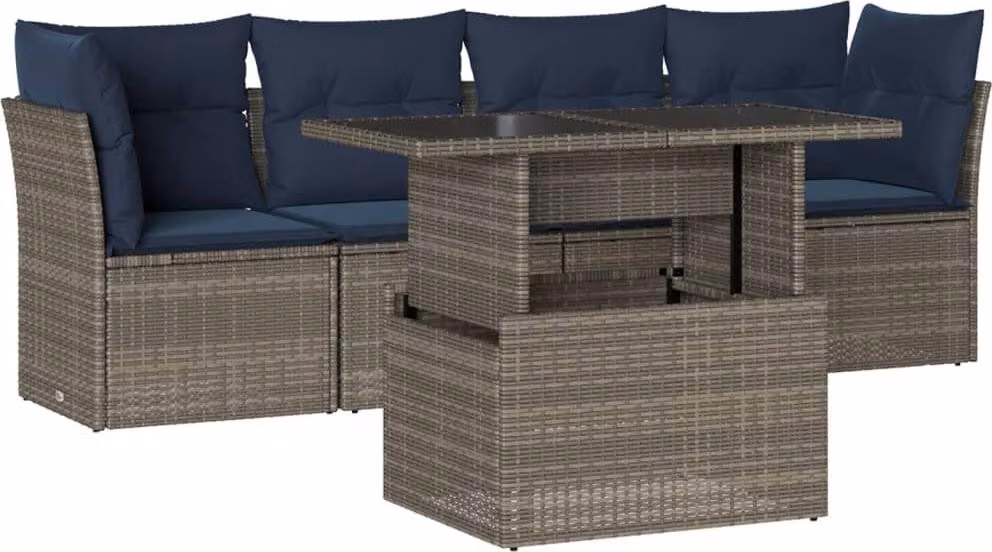 Set Divani da Giardino 5 pz con Cuscini Grigio in Polyrattan