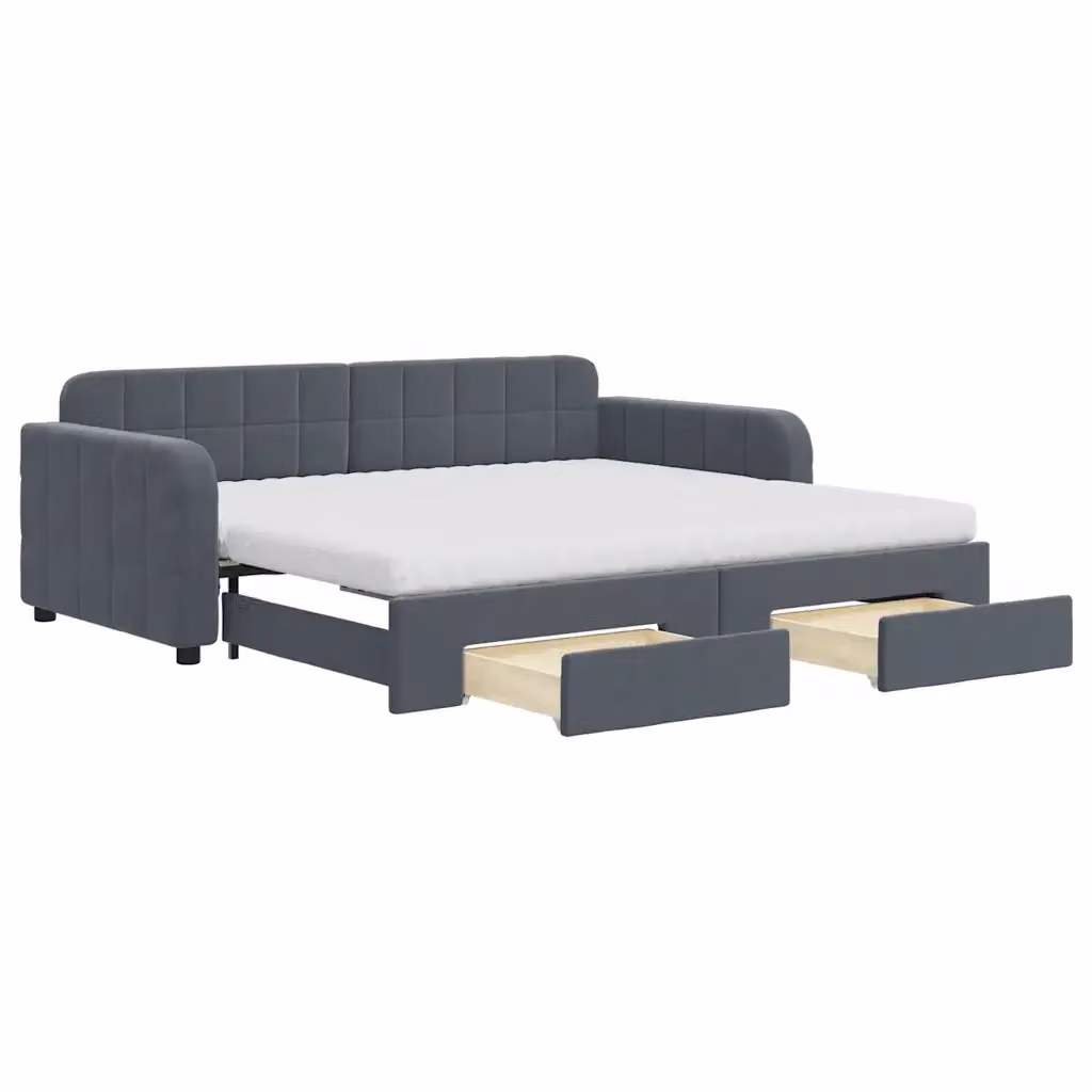 Divano Letto Estraibile con Cassetti vidaXL in Velluto Grigio L/P/H: 90 x 190 cm – 2