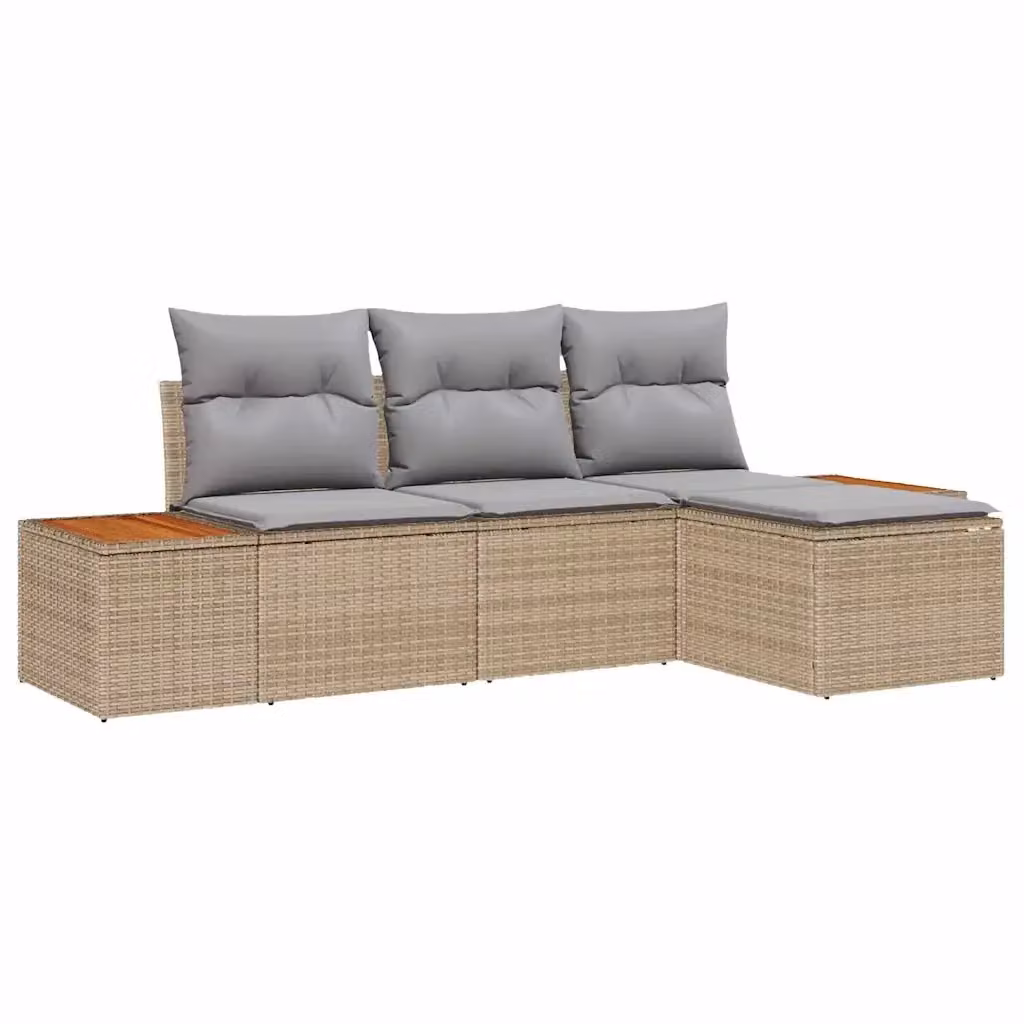 Set Divano da Giardino a L vidaXL Beige con Cuscini e Ottoman in Polyrattan e Metallo – 2
