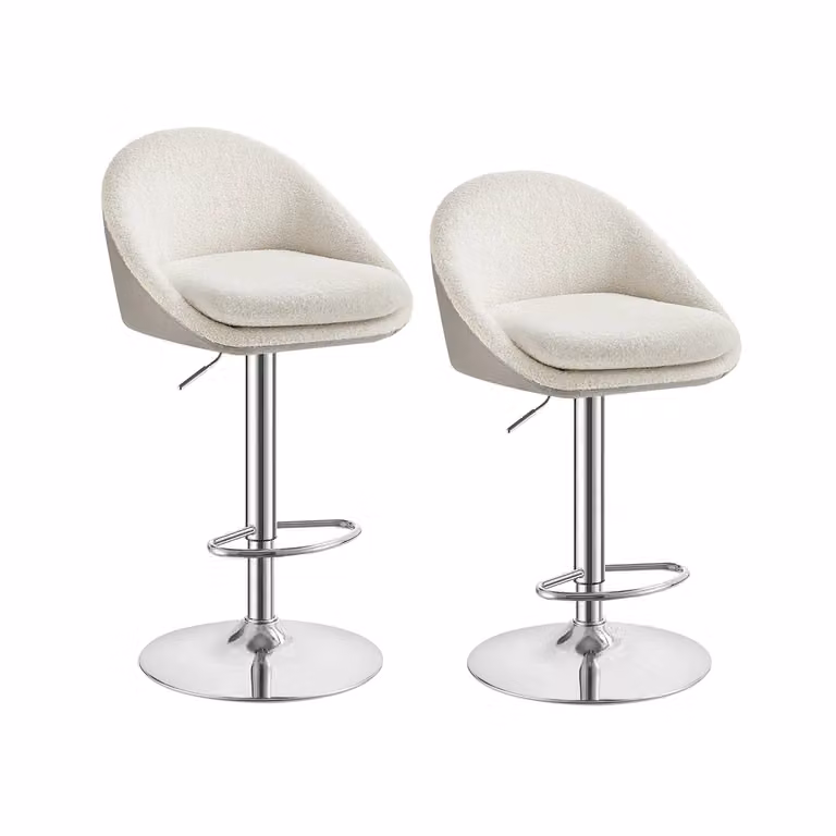 Set di 2 Sgabelli da Bar e Cucina Regolabile in Altezza, Bianco Crema