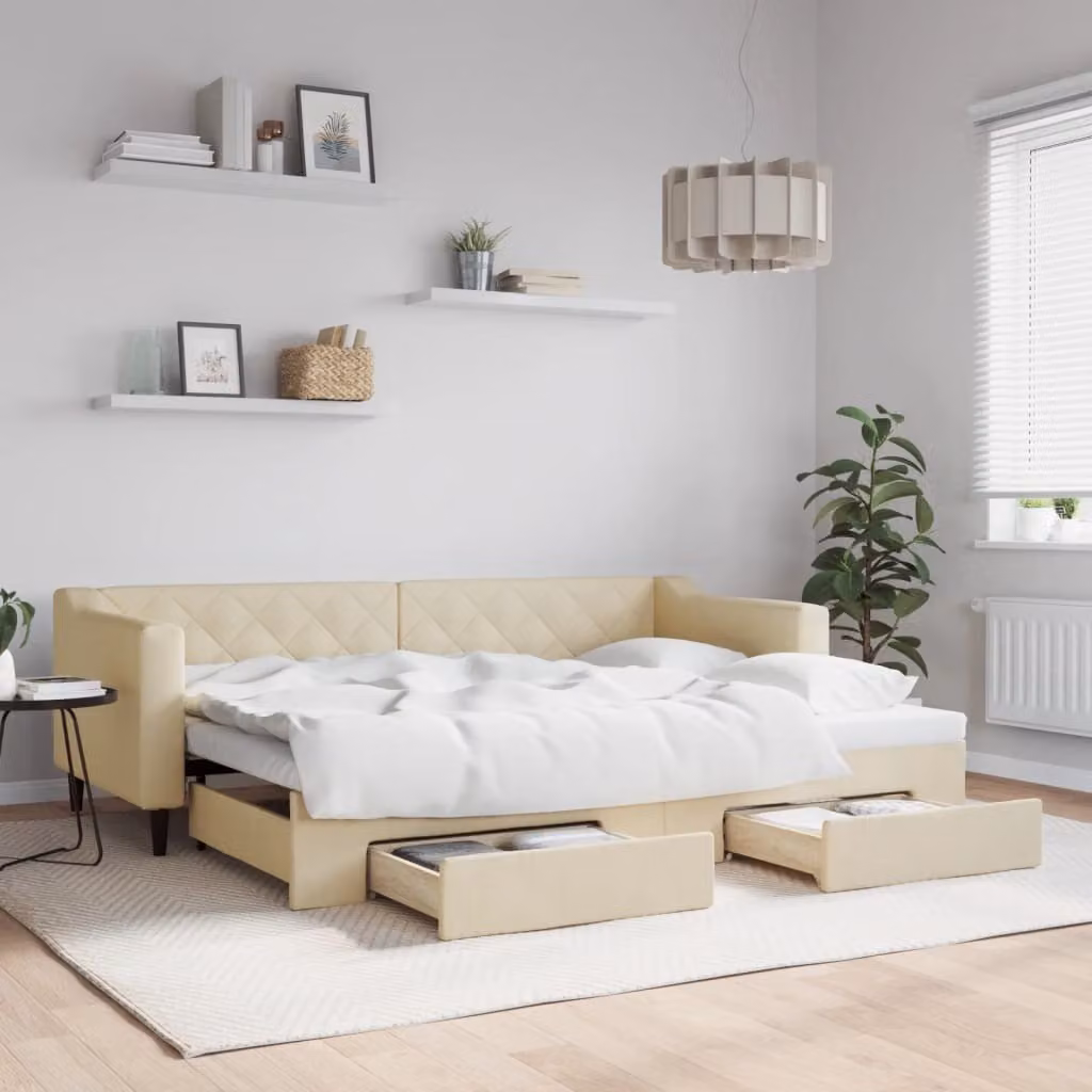 Maison Exclusive - Divano letto estraibile con cassetti, color crema, 80x200 cm, rivestimento in tessuto