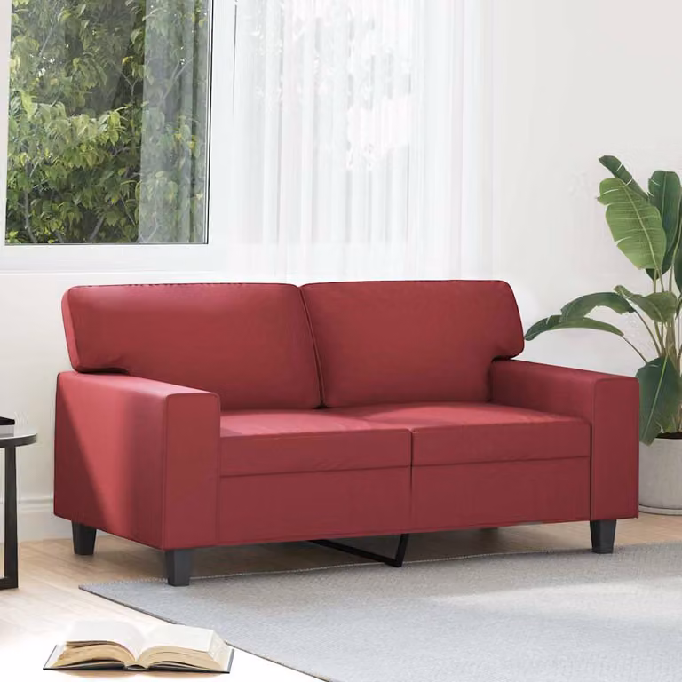 Divano a 2 posti vidaXL in similpelle rosso, design moderno con struttura in metallo per il tuo soggiorno, L: 154 cm, P: 77 cm, H: 80 cm