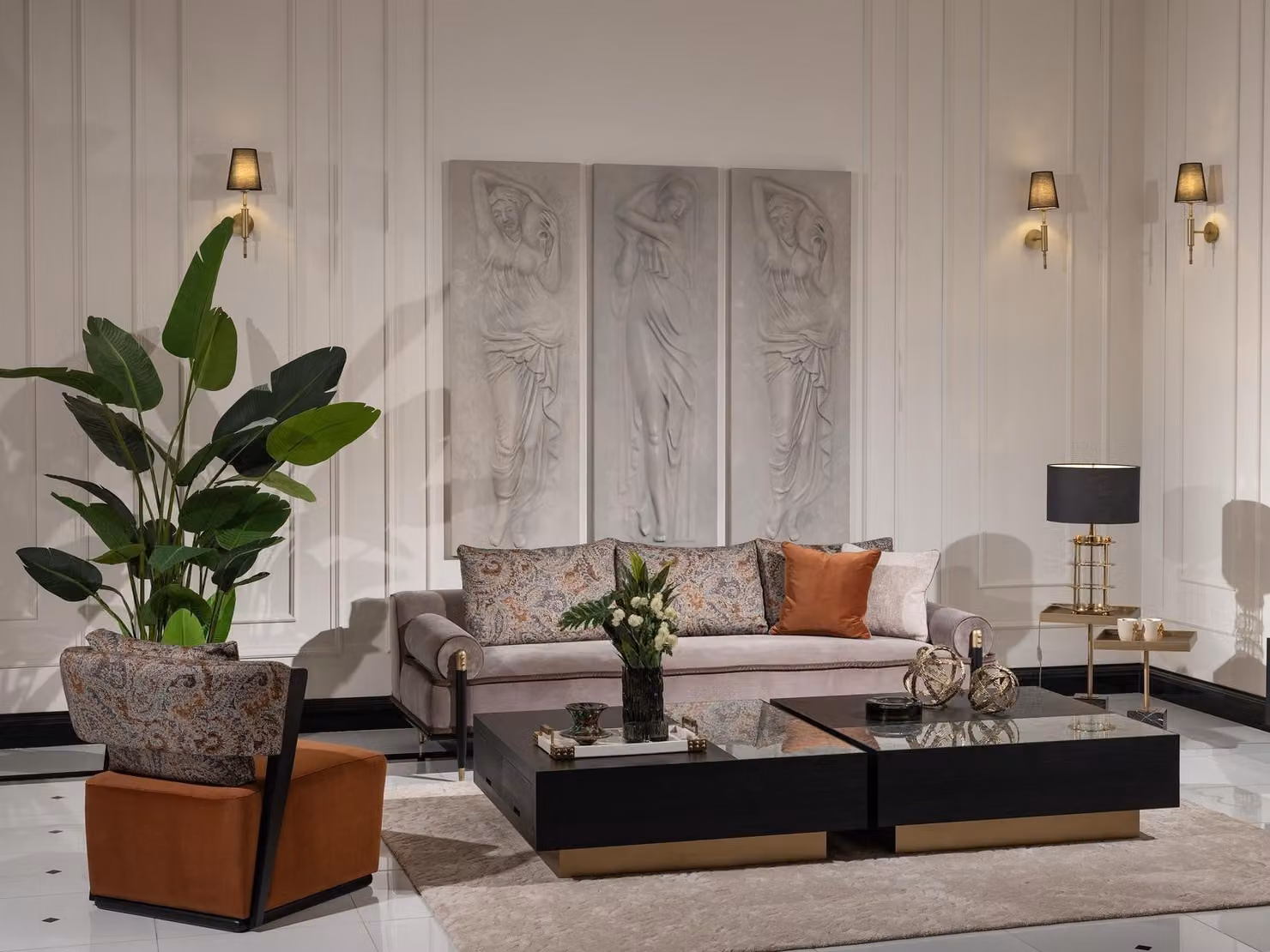 Sofagarnitur Dreisitzer Sessel Couchtische Set 6tlg Grau Wohnzimmer