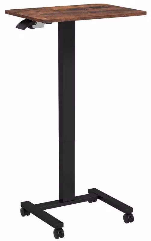 Scrivania regolabile in altezza, con possibilità di utilizzo seduti o in piedi, montata su rotelle | Colore: Marrone rustico, Nero | Dimensioni: 48x65x68-108 cm