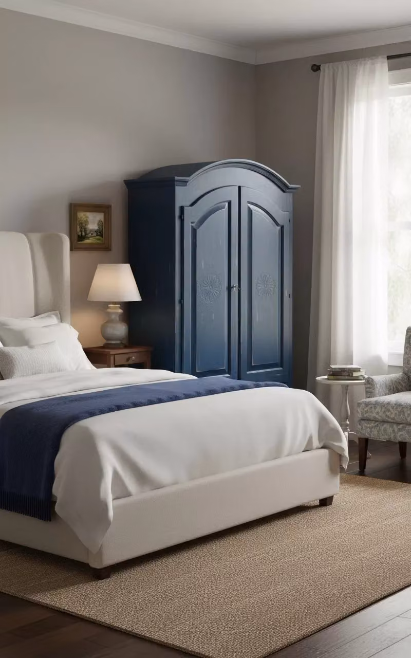 Armadio Shabby Chic in Legno di Pino con 2 Ante e Cassetti Integrati Mobili 2G Blu L: 125 cm, P: 61 cm, H: 200 cm – 2