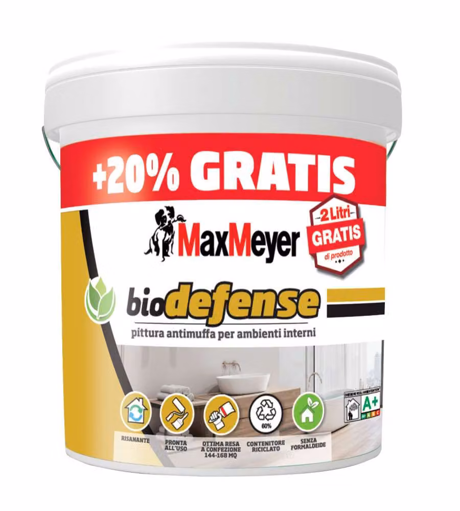 Max Meyer Pittura Antimuffa Biodefence 10L + 2L - Bianco, A+