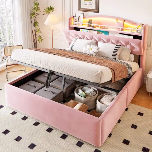 letto imbottito tessuto rosa 140 x 200 cm