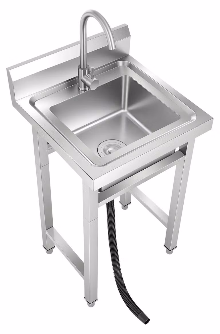 Lavello compatto per uso professionale - Lavello singolo in acciaio inossidabile, autoportante - Con rubinetto - Adatto per cucina, uso esterno, officina - Dimensioni: 35x31x19 cm - 4 piedini regolabili