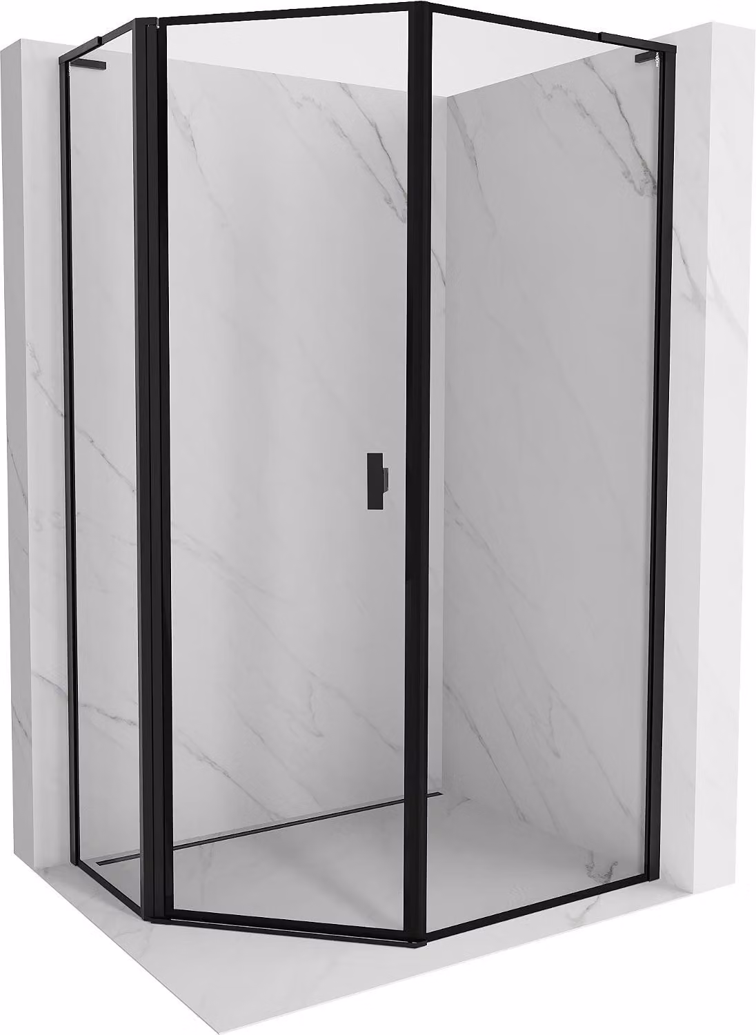 Mexen Mist L cabina doccia pentagonale asimmetrica a battente sinistra 80 x 90 cm, cornice nera, nero - 8A8L-080-090-70-70-L