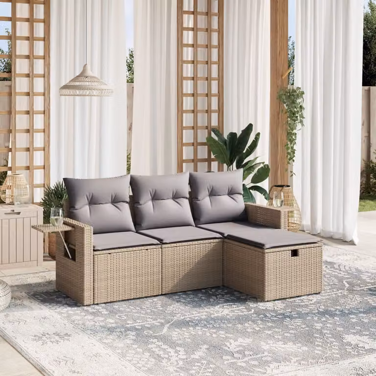 Maison Exclusive - Set Divano da Giardino 4 pz con Cuscini Beige Misto Polyrattan