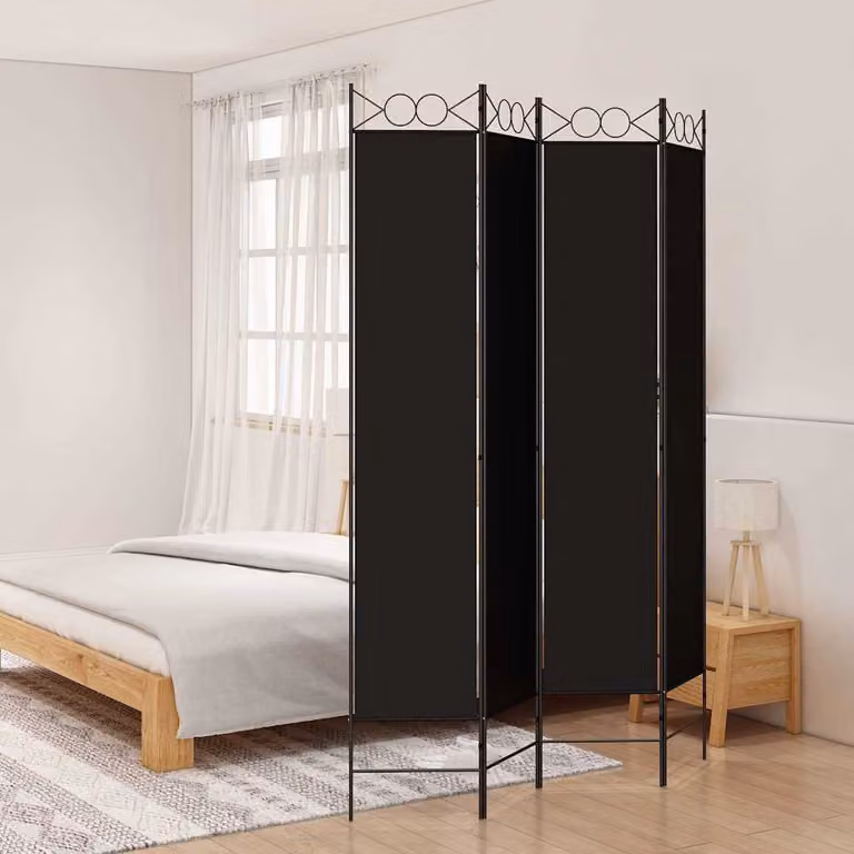 Divisorio a 4 Pannelli vidaXL Nero in Tessuto H: 220 cm, L: 160 cm
