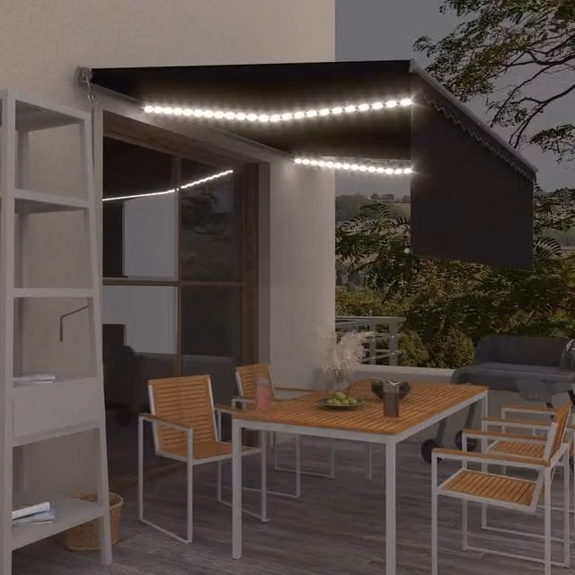 Tenda Parasole Automatica Semi-Cassonata vidaXL con LED, Sensore del Vento e Telecomando, Colore Antracite, L: 4,5 m x P: 3 m