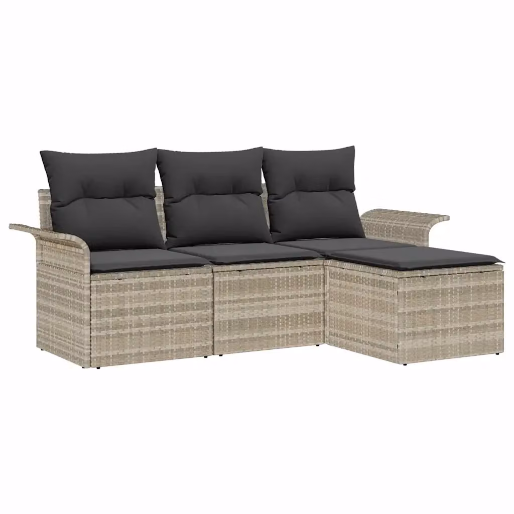 Set Divano da Giardino a L con Ottoman vidaXL Grigio, 4 Pezzi in Polyrattan con Cuscini Inclusi – 2