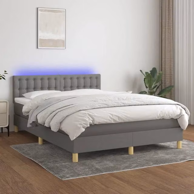 Letto Ibrido con Materasso e Illuminazione LED vidaXL in Tessuto Grigio L/P: 140 x 200 cm