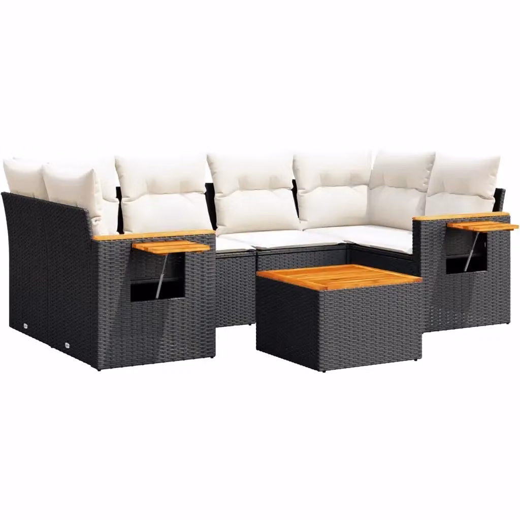 Set Divani da Giardino a L vidaXL in Polyrattan Nero con Cuscini e Tavolino da Esterno – 2