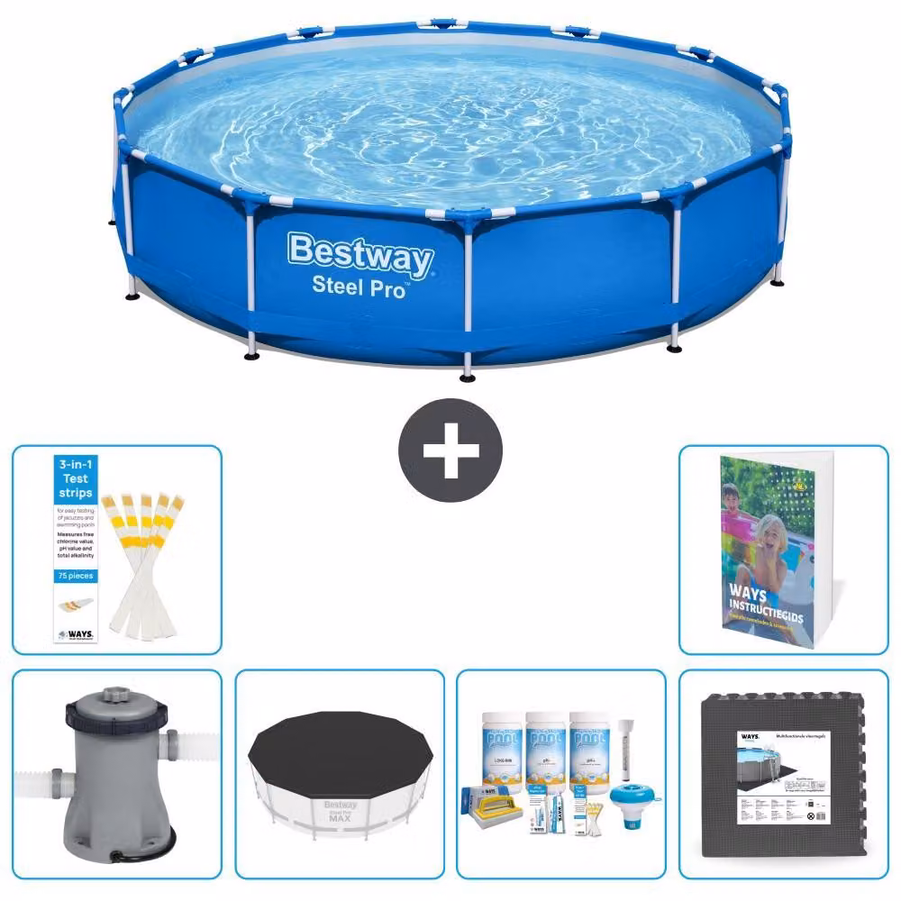 Piscina gonfiabile Bestway Steel Pro, rotonda, dimensioni 366x76 cm, composta da 5 parti, modello S238