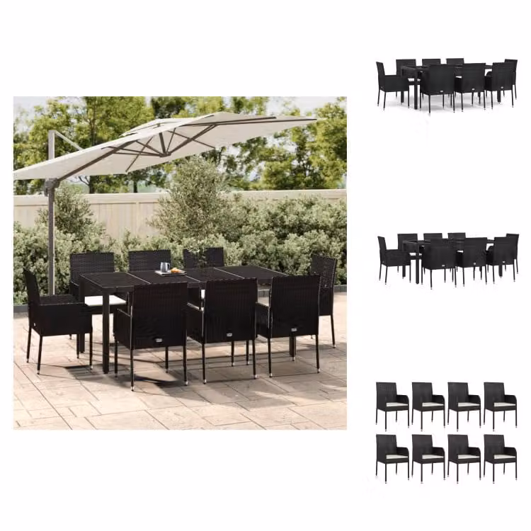 vidaXL set da pranzo da giardino 9 pezzi con cuscini in poly rattan nero - Set di mobili da giardino