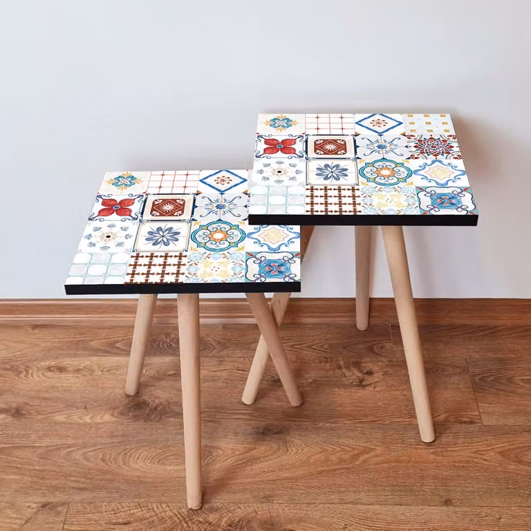 Skye Decor, 2Shp398 - Multicolor, tavolino (2 pezzi), multicolore, 100% MDF, 35 x 35 x 47 cm