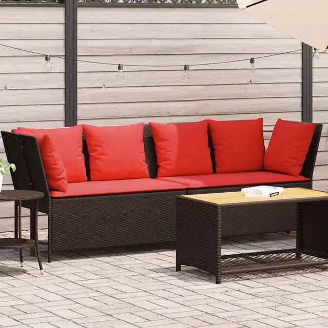 Divano da giardino moderno vidaXL in polyrattan marrone con cuscini inclusi e coperture rimovibili