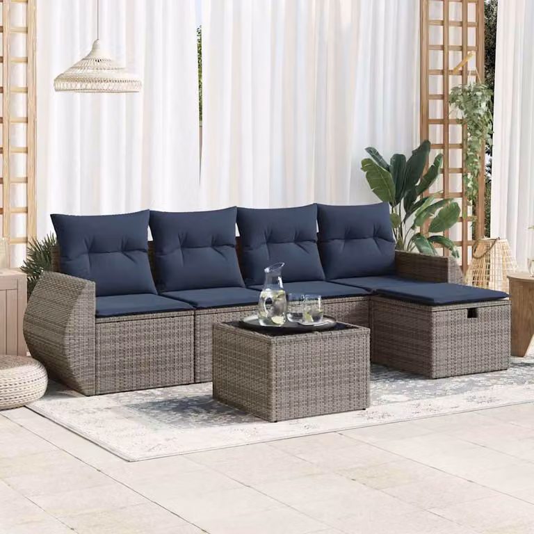 Maison Exclusive - Set Divano da Giardino 6 pz con Cuscini Grigio in Polyrattan