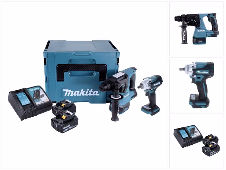 Kit combinato a batteria Makita DLX 2372 TJ Trapano a percussione a batteria DHR 242 + avvitatore a impulsi a batteria DTW 300 + 2x batteria ricaricabile 5,0 Ah + caricabatterie + Makpac