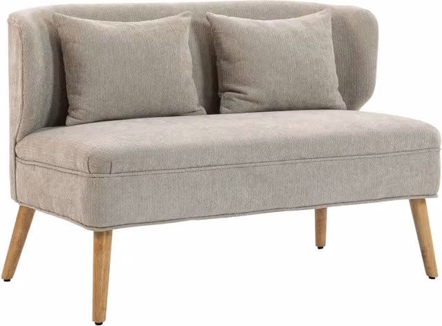 Divano a 2 posti, piccolo divano in ciniglia con schienale alto, seduta spessa, piedini in legno di caucci¨´, beige