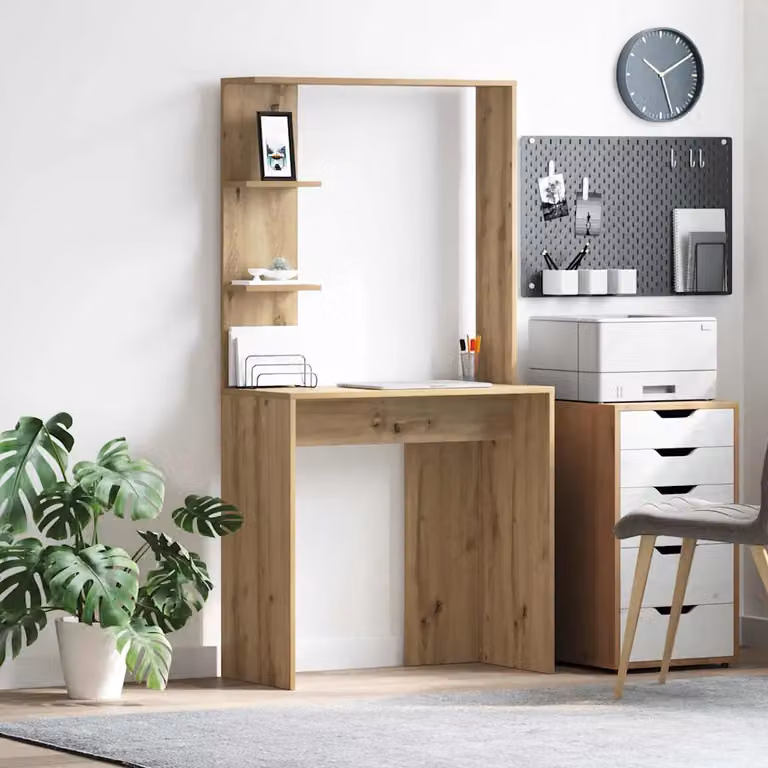 Scrivania moderna vidaXL in legno ingegnerizzato color rovere, L: 154.5 cm, P: 75.0 cm, H: 78.5 cm
