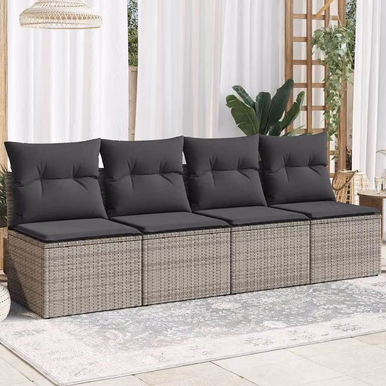 vidaXL Divano da Giardino Moderno in Polyrattan Grigio con Cuscini per 4 Persone