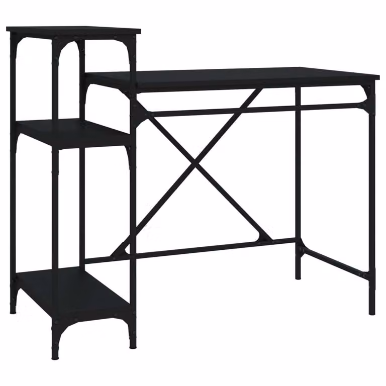 Scrivania Ripiani Nera 105x50x90 cm Legno Multistrato e Ferro