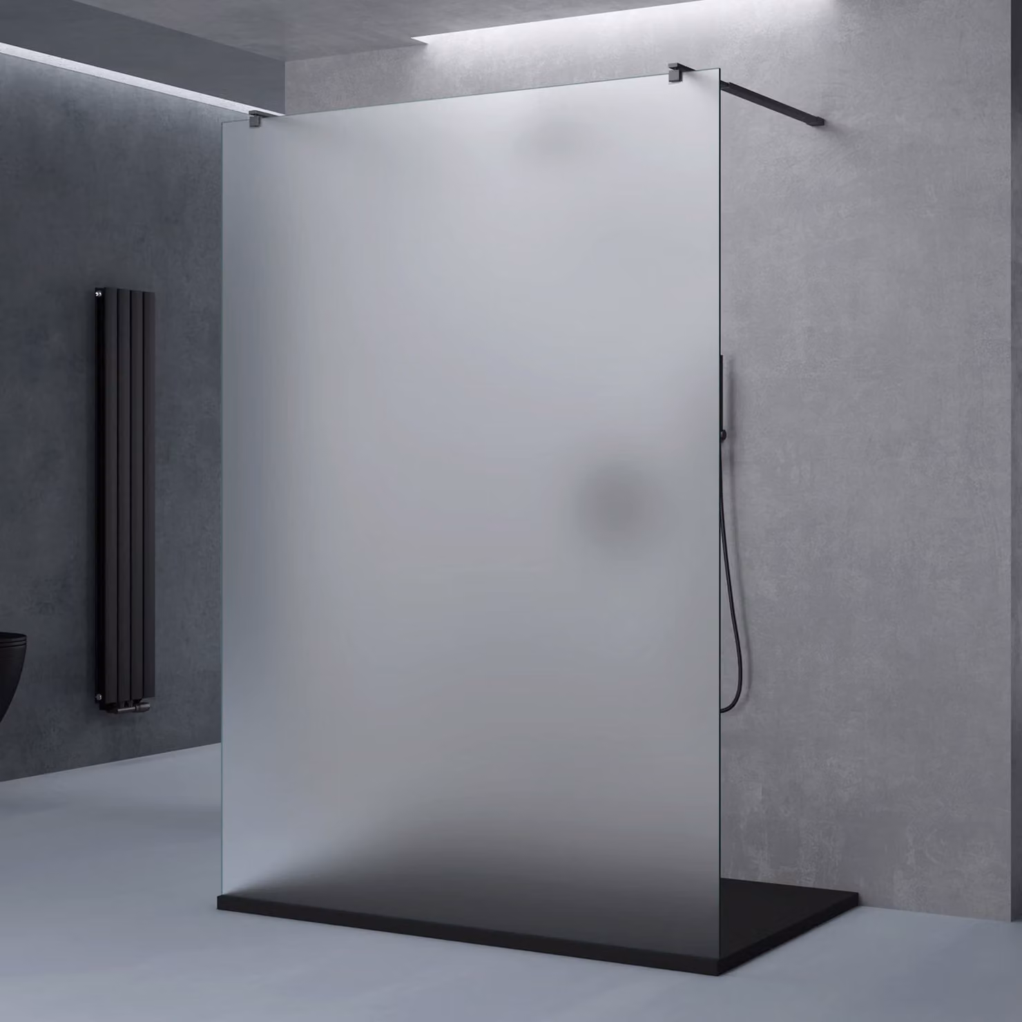 doporro Box Doccia Walk-In 100x200cm, Parete Doccia Anticalcare in Vetro Smerigliato 8mm con Bracci Sostegni Telescopici in Acciaio MMBR3 Nero