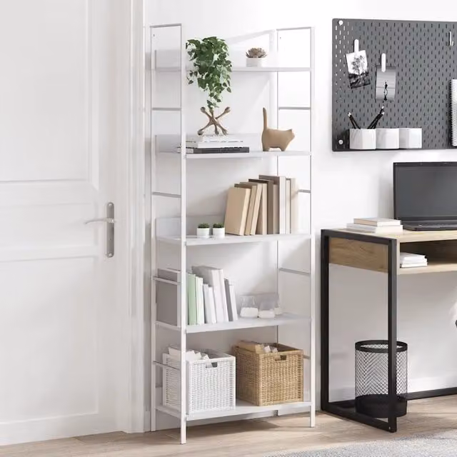 Scaffale per libri con 5 ripiani vidaXL in stile industrial, colore bianco, L: 60 cm, P: 27,6 cm, H: 158,5 cm